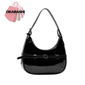 Okabashi Black Patent‑Leather Baguette Handbag – Adult Female, Structured, Chic & Compact (USA)